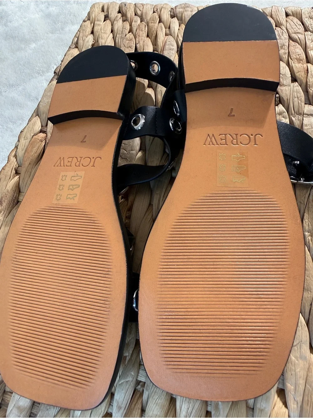 J.Crew Olive/Army Green Leather Grommet Buckle Strappy Flat Sandals Women Size 7